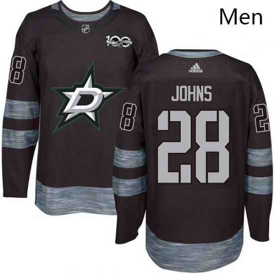 Mens Adidas Dallas Stars 28 Stephen Johns Authentic Black 1917 2017 100th Anniversary NHL Jersey